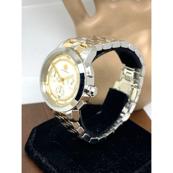 Tory Burch Women's Watch TBW1052 Quartz Chronograph Cream Dial Two Tone Steel - Picture 2 of 13